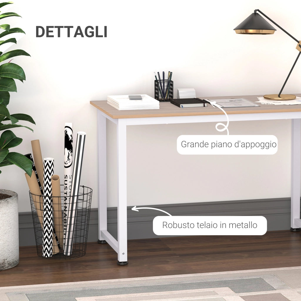 EasyComfort Scrivania Moderna per Computer con Gambe Regolabili e Struttura in MDF e Metallo, Tavolo da Pranzo 120x60x76 cm, Bianco e color Legno