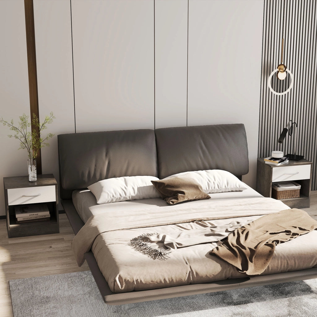 Comodini Moderni con Cassetto e Ripiano Aperto ¨C zephmum ¨C Legno, Bianco e Grigio Scuro, 39x28x41 cm