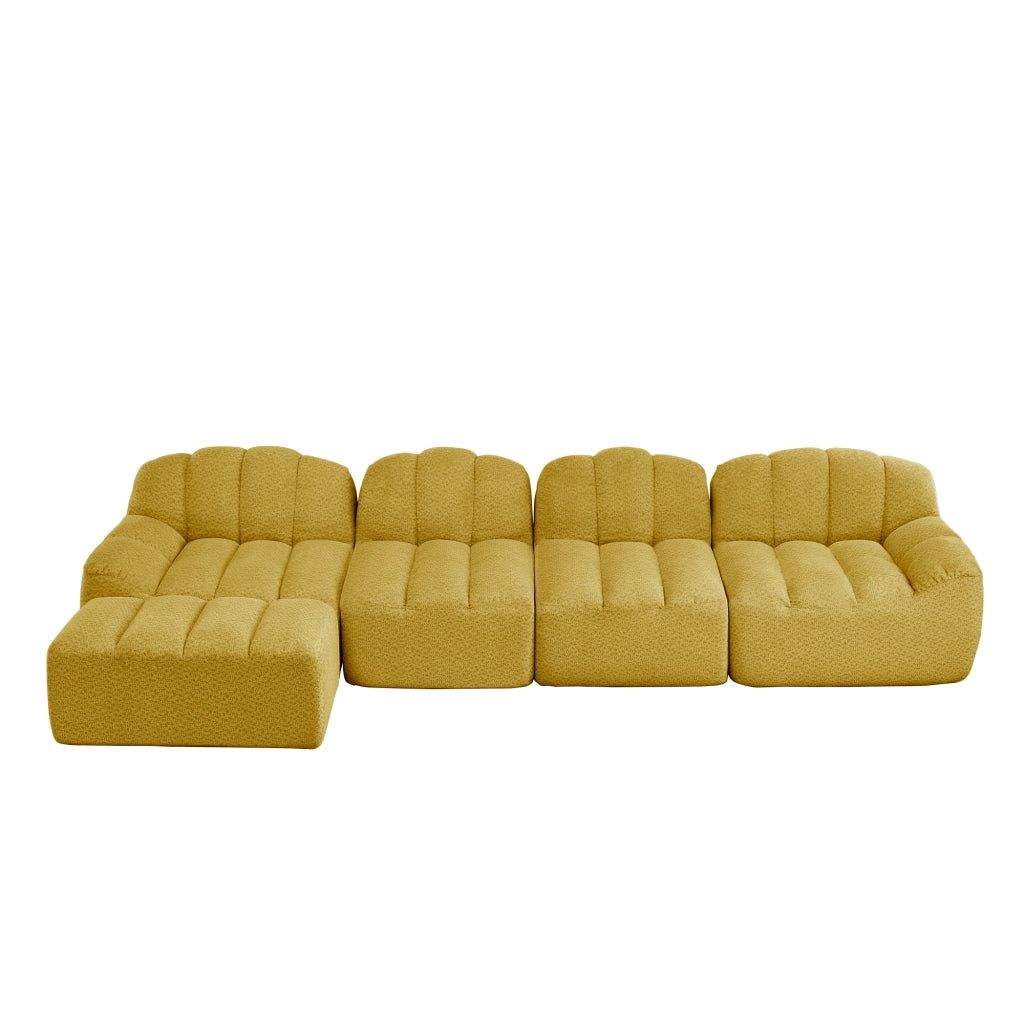 Divano modulare a 4 posti con pouf - Zephmum- Schiuma 32D, seduta profonda, guscio, tessuto morbido, giallo