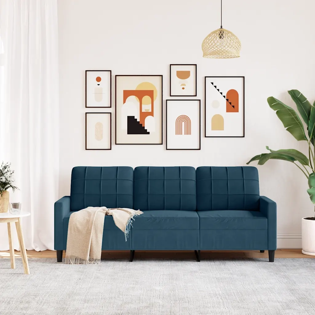 Divano a 3 Posti-Sofa 3 Posti Blu 180 cm in Velluto 402331