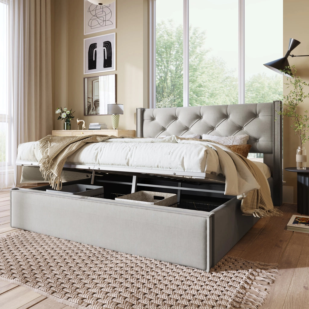 LETTO Contenitore 160x200 cm in cotone Grigio Chiaro
