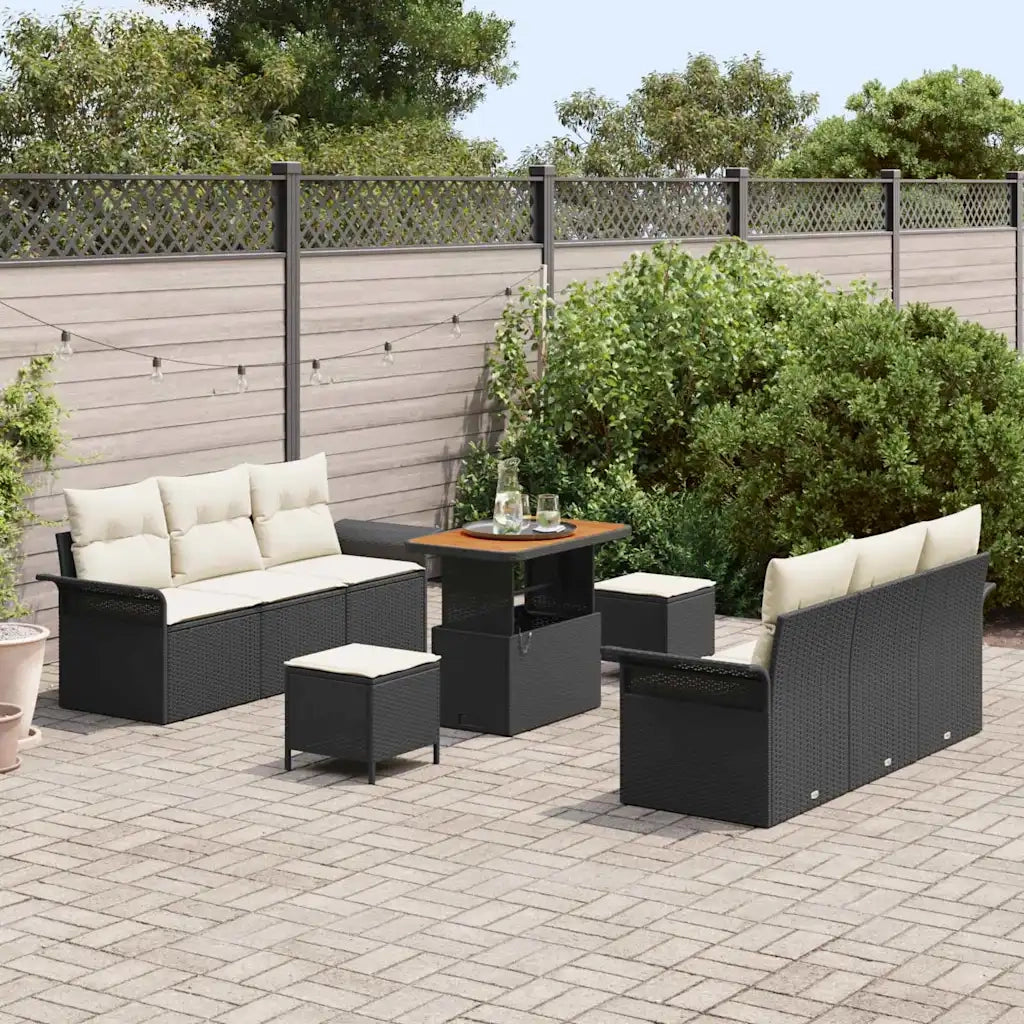 Set Divano da Giardino con cuscino 9 pcs Nero e Crema 3364040