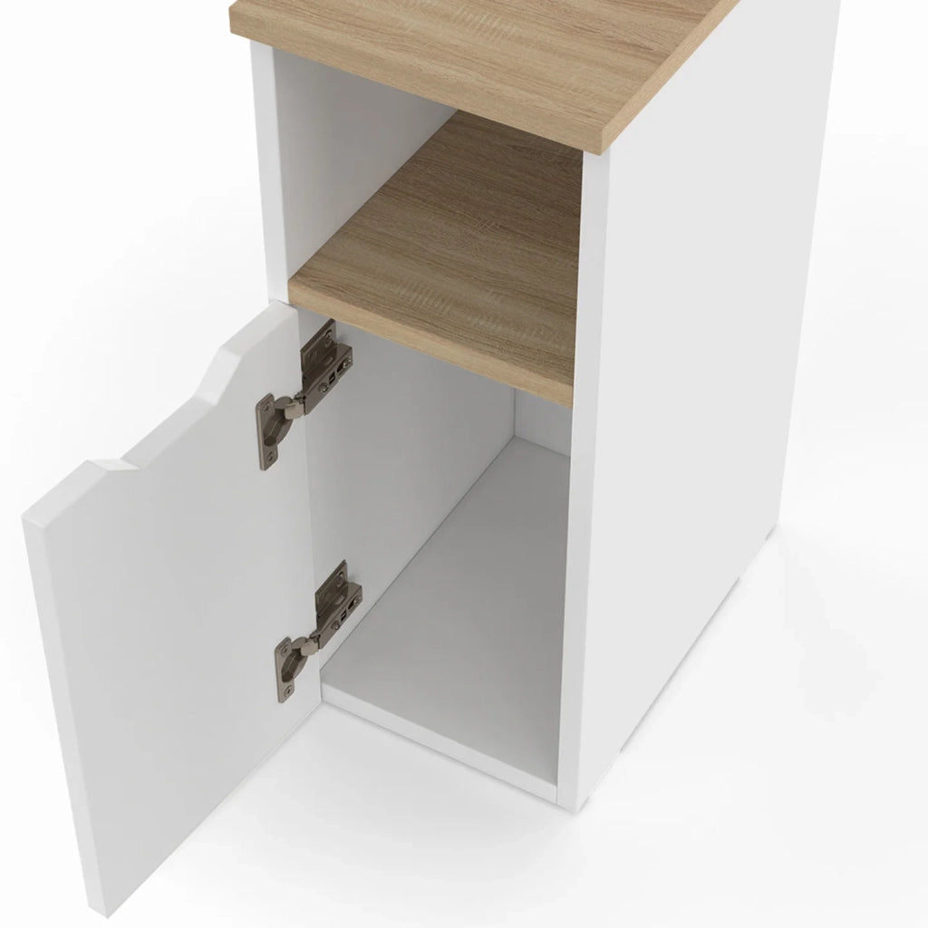 IDMarket - Set di 2 comodini stretti a 1 anta ANOUK con nicchia bianca e legno