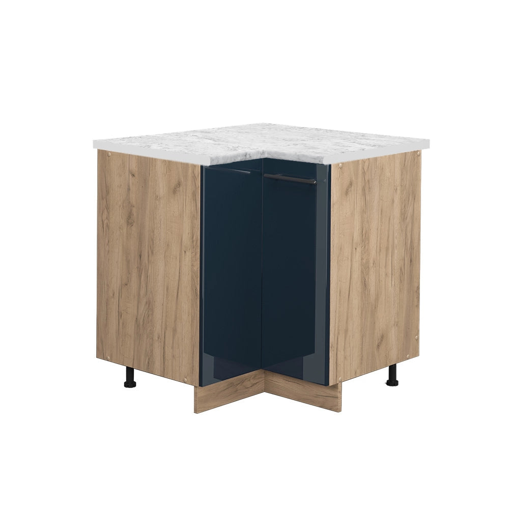 Mobile ad angolo cucina Fame-Line Blu scuro lucido/Rovere dorato 80.5 cm, PL Marmo Vicco