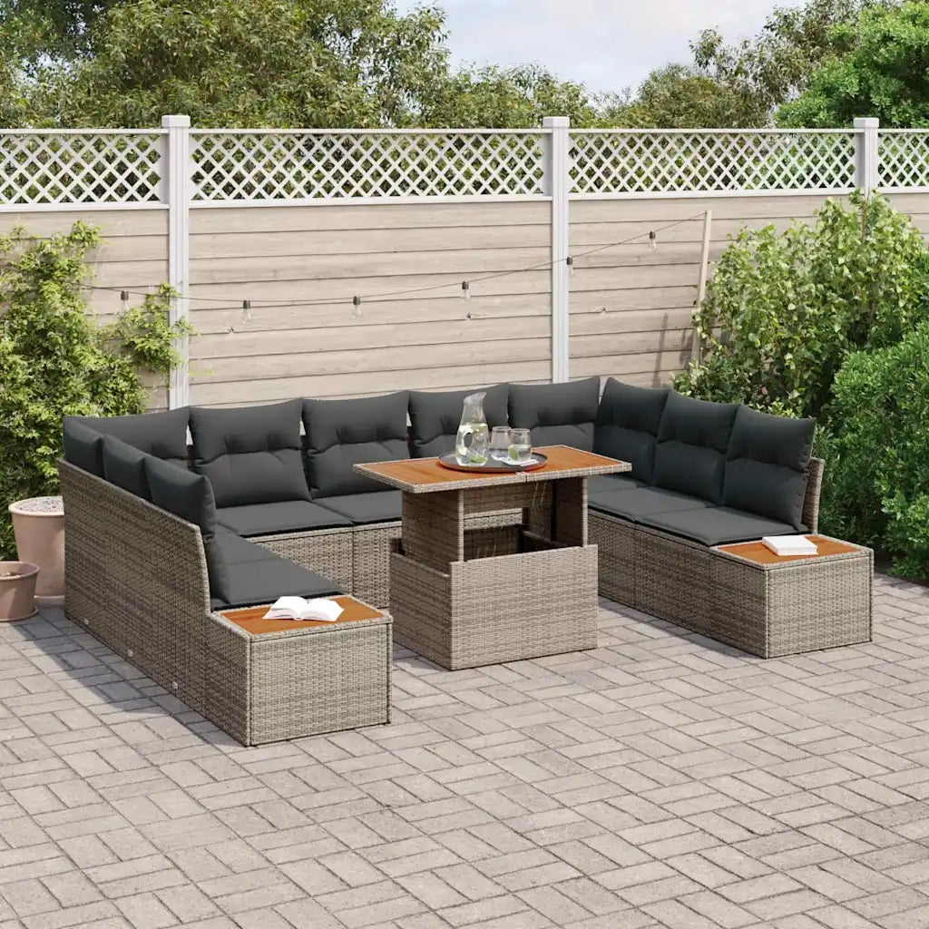 Set da Pranzo per Giardino con cuscino 10 pcs Grigio e Marrone 3350101