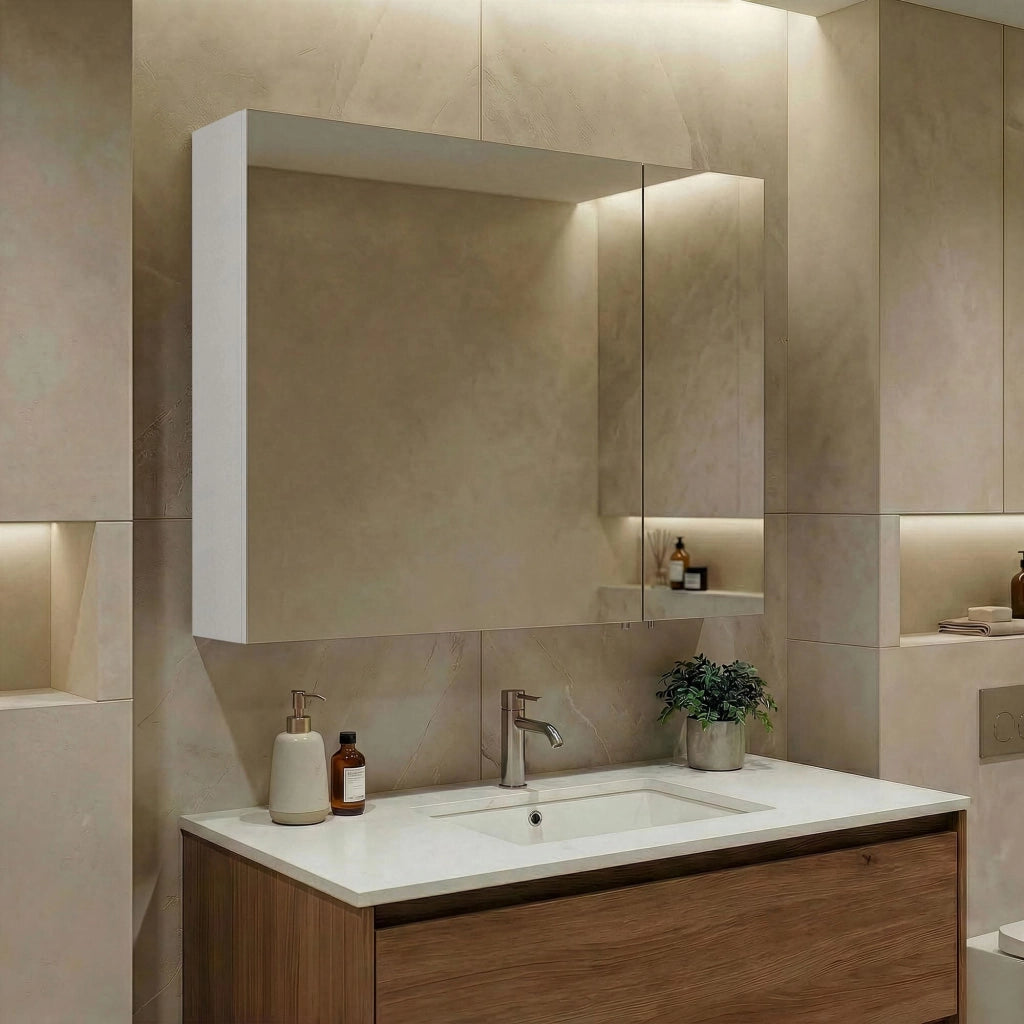 Mobile da bagno con specchio "Side 80" - 79 x 16 x 66 cm - Bianco opaco