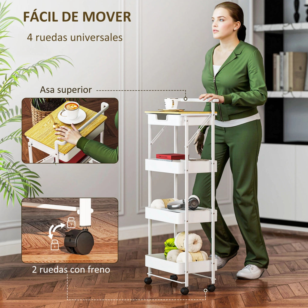 Carrello Multilivello con Cassetto e Ceste ¨C Minimal ¨C Bianco 40x30x70