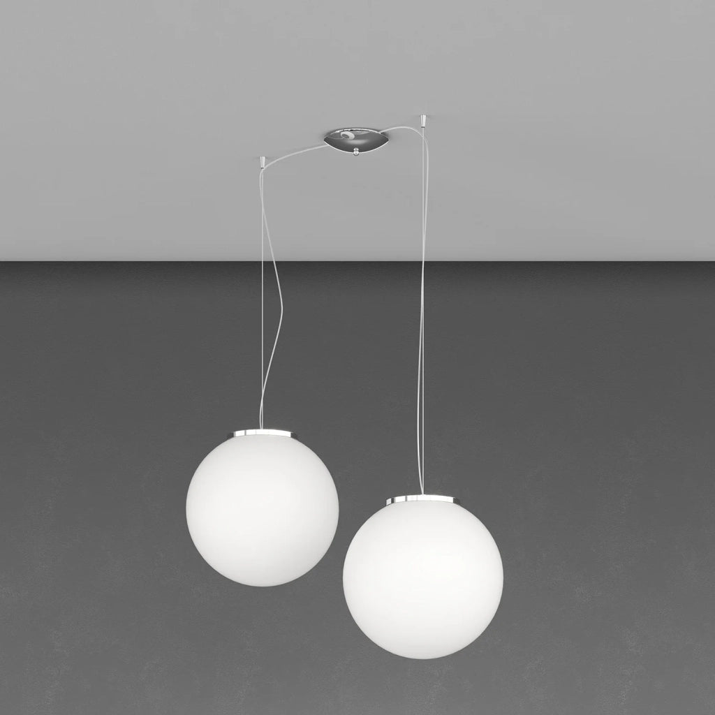 Lampadario Contemporaneo Mars Metallo Cromo Vetro Bianco 2 Luci E27 D35Cm