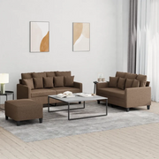 Set di Divani 3 pz con Cuscini Marrone in Tessuto