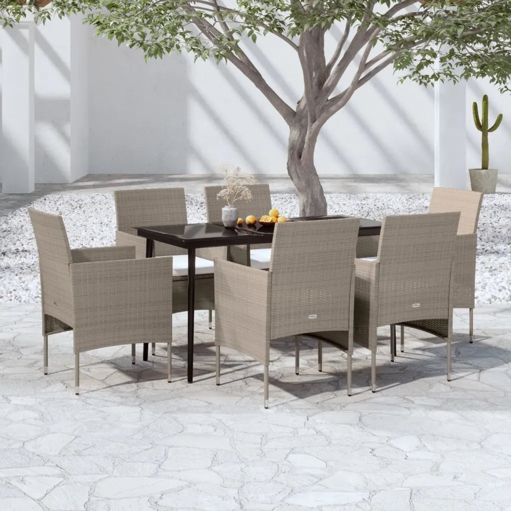 Set da Pranzo da Giardino 7 pz con Cuscini Beige e Nero 3099320