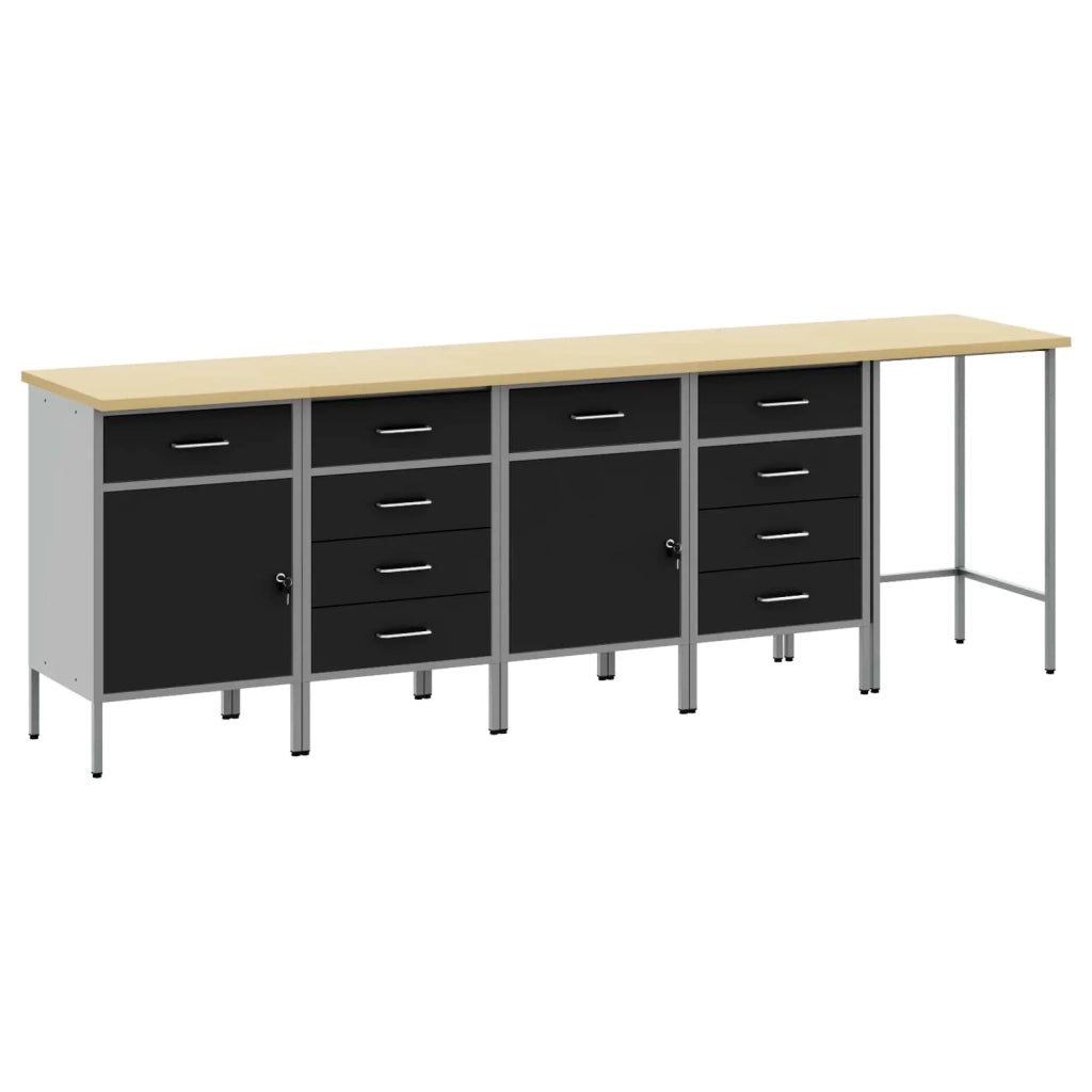 Set di mobili da lavoro con cassetto 5 pz Nero e Grigio 3321394