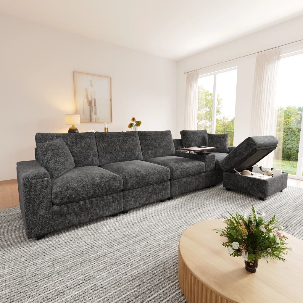DIVANO angolare modulare 313x147x82 cm Chenille grigio