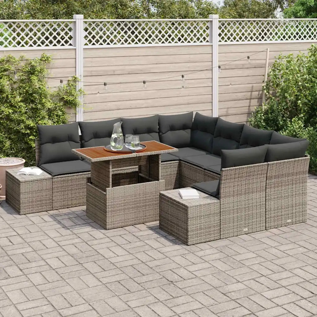 Set da Pranzo per Giardino con cuscino 9 pcs Grigio e Marrone 3349943