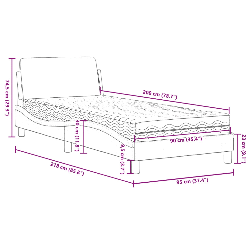 Letto con Materasso-Struttura Letto con Materasso Dover Rosa 90x200 cm in Velluto