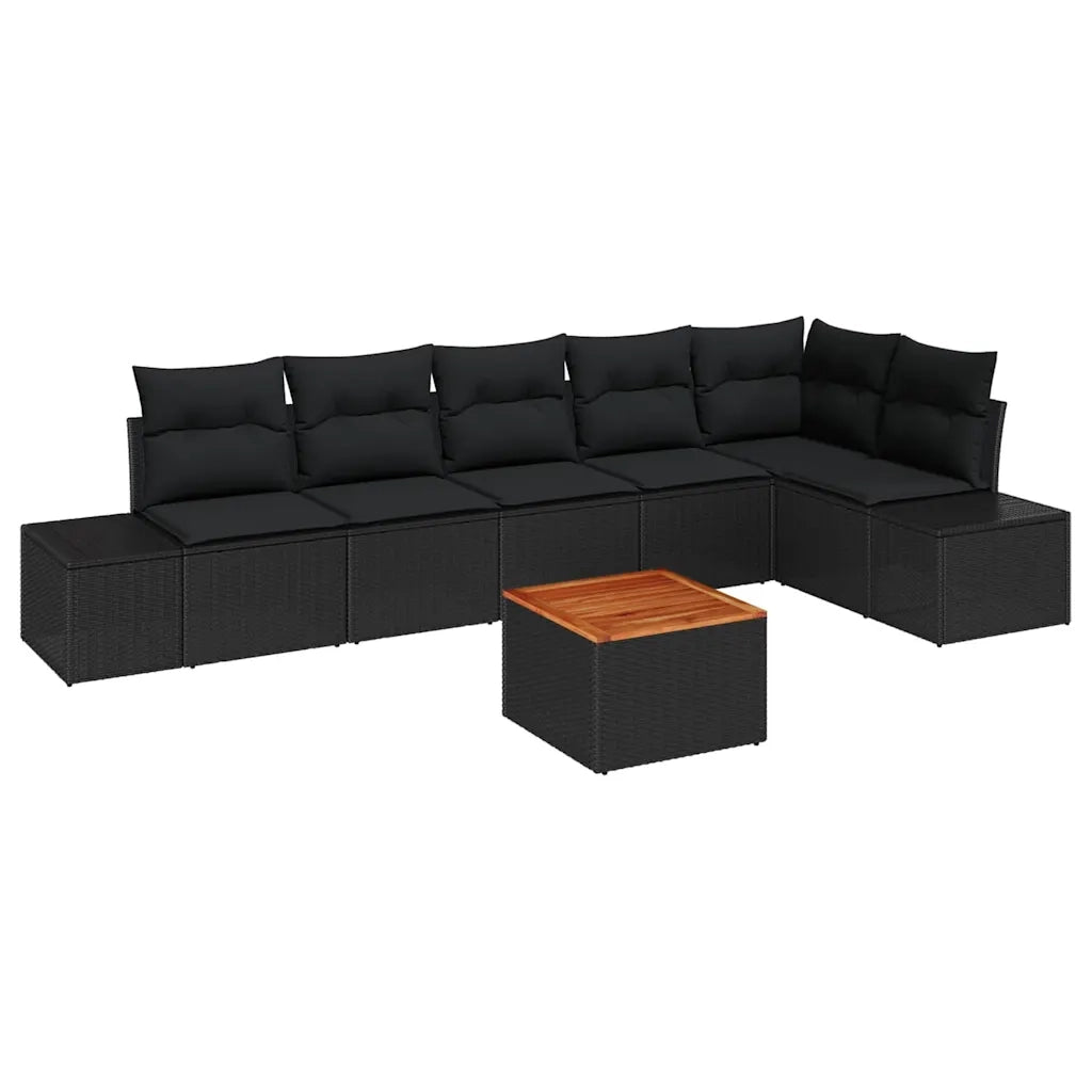 Set Divano da Giardino con cuscino 7 pcs Nero polyrattan 3347968