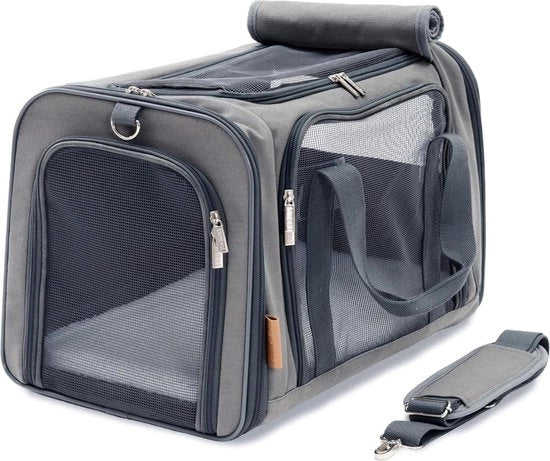 Cassa di trasporto per gatti - ideale per gatti e piccoli cani - trasportino stabile con ampio campo visivo - cassa di trasporto per gatti - cassa di stile per gatti con panno di velluto rimovibile - 50x26x28 grigio