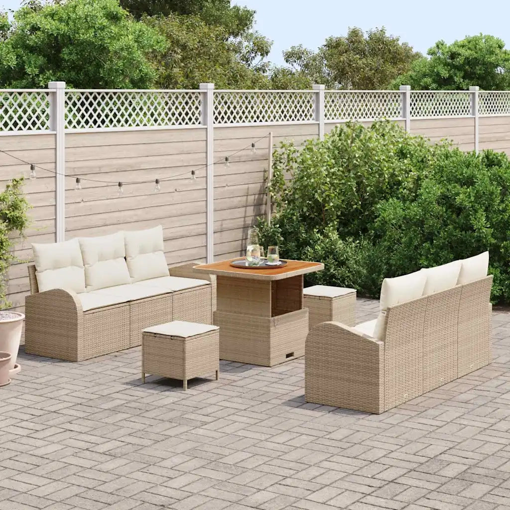 Set Divano da Giardino con cuscino 9 pcs Beige polyrattan 3362346