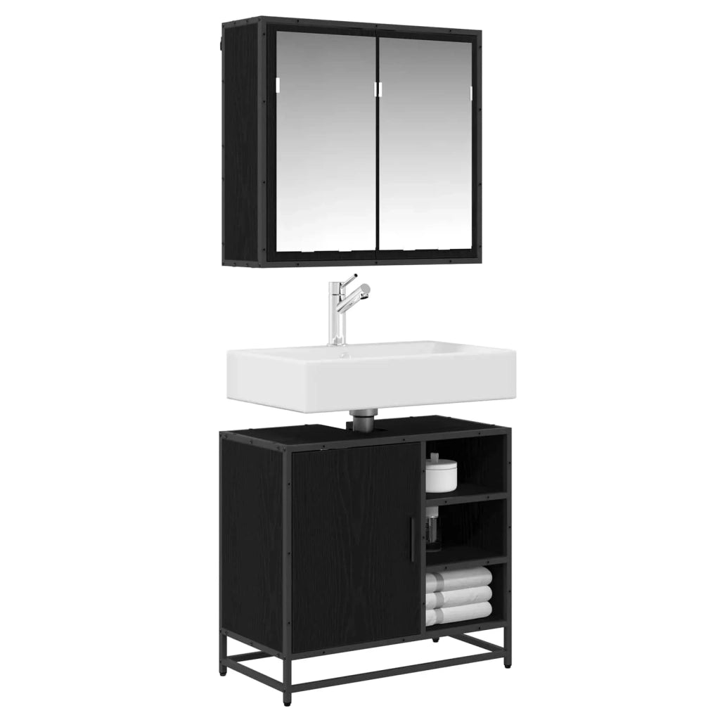 Set di mobili per il bagno 2 pcs Rovere Nero Legno multistrato