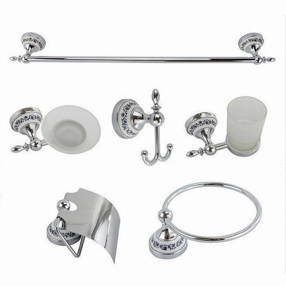 Trade Shop - Set 6pz Bagno Acciaio Vetro Ceramica Blu Nere 52438 Porta Rotolo Sapone Asciugamano -