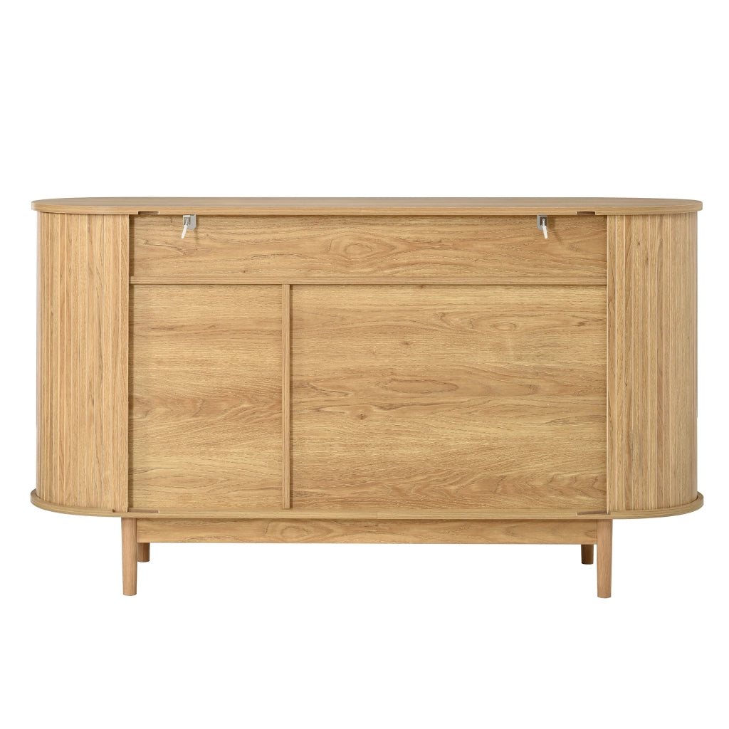 Credenza con 3 ante e frontale a linee verticali in MDF e pannello truciolare naturale 140 × 40 × 78 cm