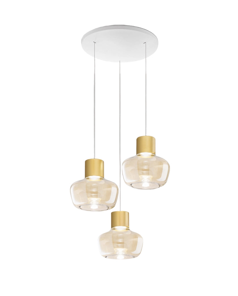 Lampada a Sospensione LED Kino 36W 3900lm 3000K Dimmerabile a step, Struttura in Metallo e Vetro Borosilicato, Cognac - Kino
