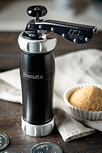 MARCATO BI-DES-NER Biscuits Design Pressa per Biscotti in Alluminio Anodizzato con 20 Forme Regolabile per Dimensione Biscotti colore Nero