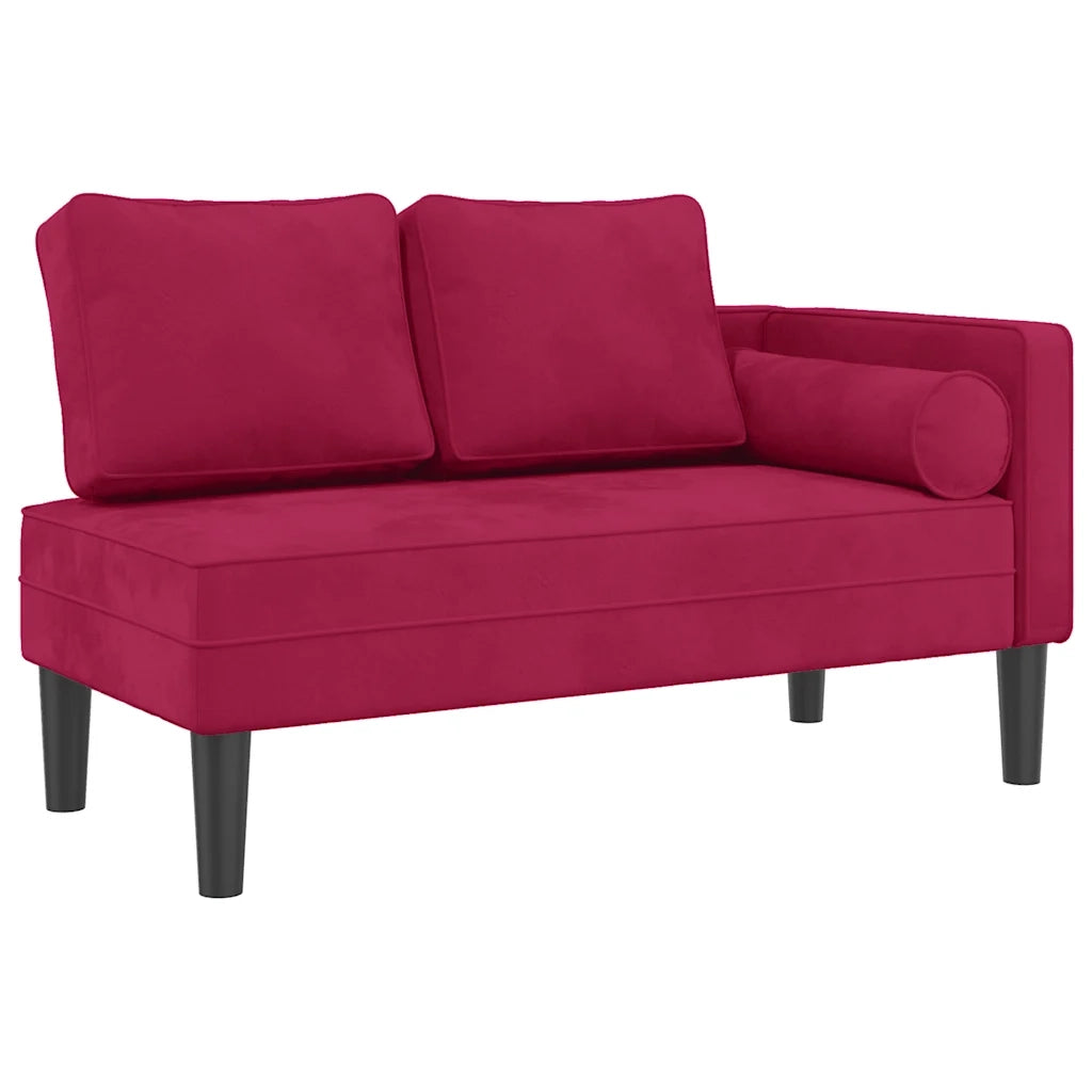Chaise Lounge con Cuscini Rosso Vino in Velluto 4007575