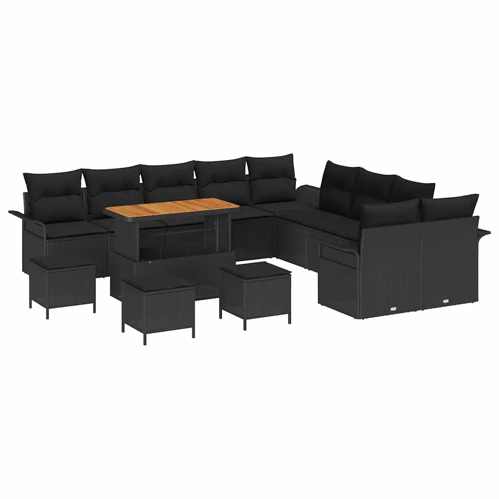 Set Divano da Giardino con cuscino 14 pcs Nero polyrattan 3362199