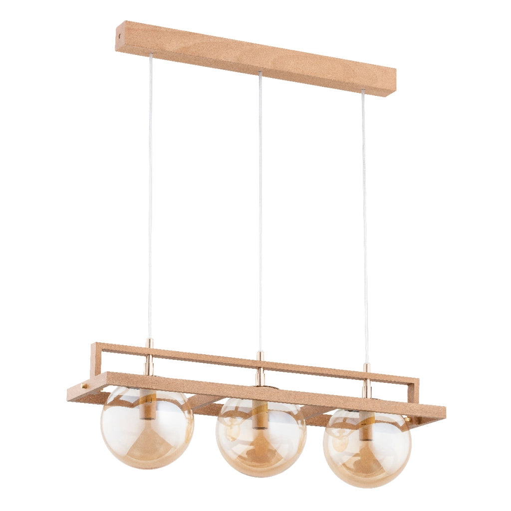 Lampada sospensione legno vetro ambra 3xE14 Frif Alfa