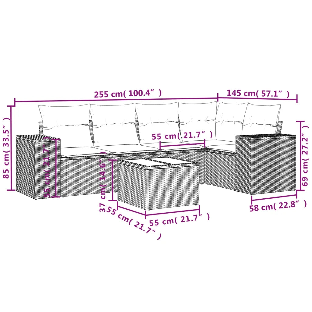 Set Divano da Giardino 6 pz con Cuscini Nero in Polyrattan 3254873