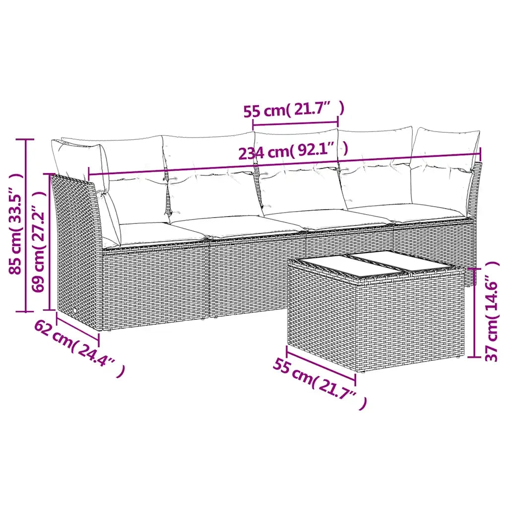 Set Divano da Giardino 5 pz con Cuscini Marrone in Polyrattan 3249082