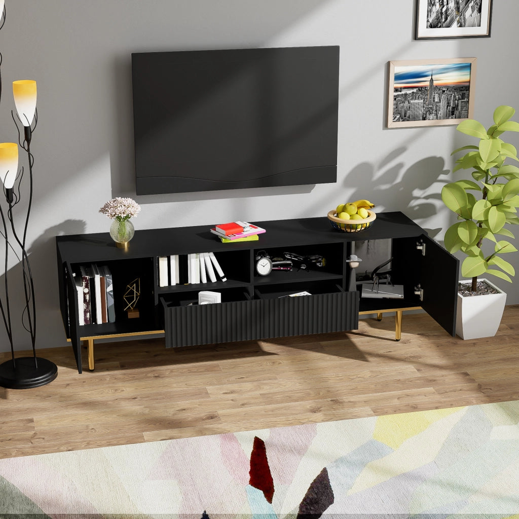 Cassettiera per TV nera in truciolare lunga 165 cm