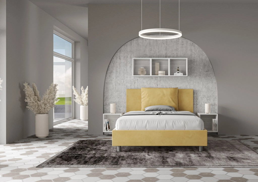 BS COM Letto una piazza e mezza contenitore imbottito 130x200 microfibra ocra