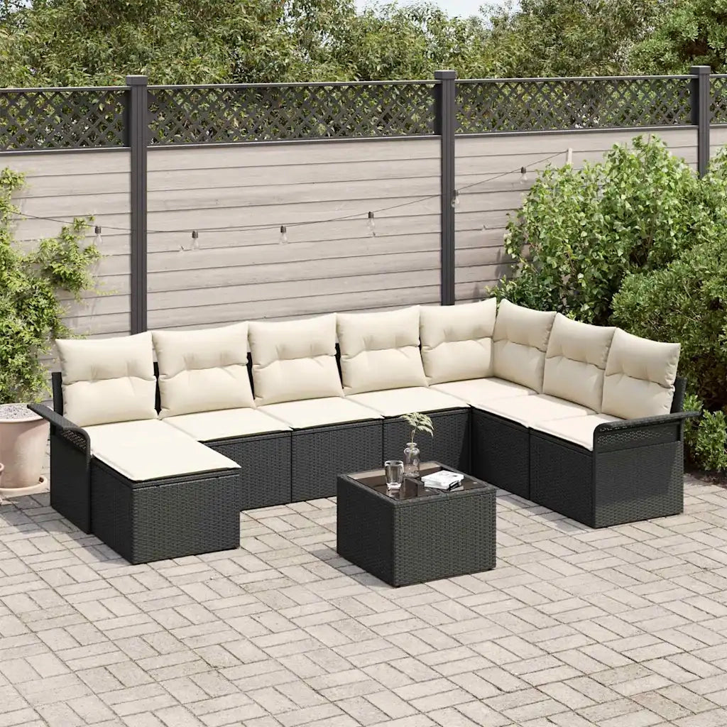 Set Divano da Giardino con cuscino 9 pcs Marrone Poly Rattan
