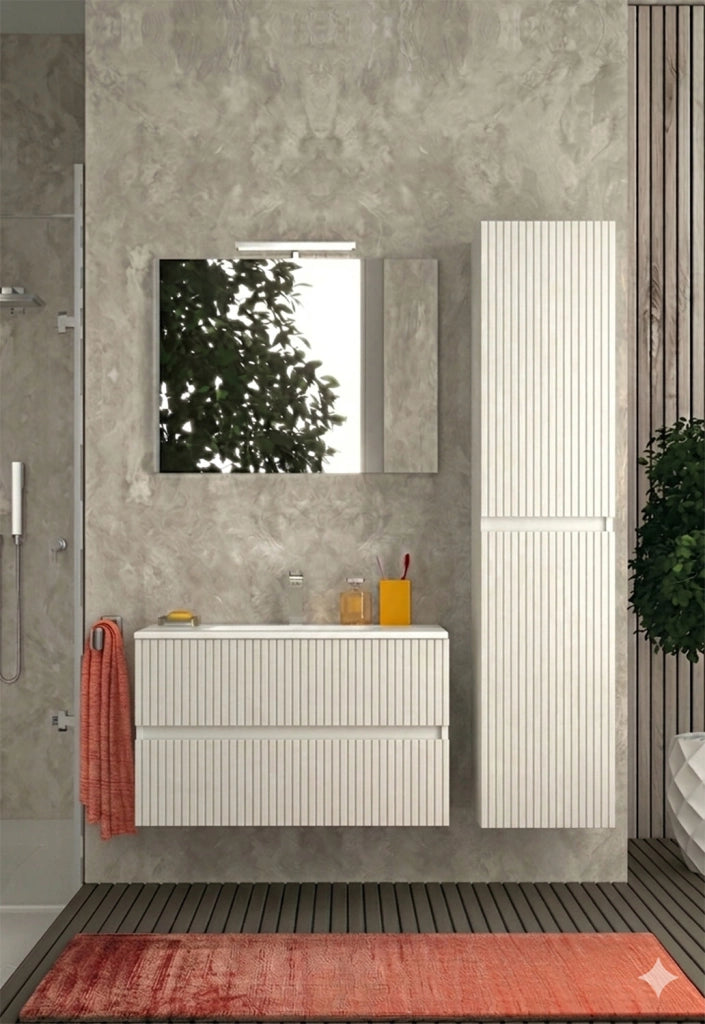 Mobile da Bagno Sospeso con Lavabo 100 cm e Specchio Urano Light Bianco Frassino