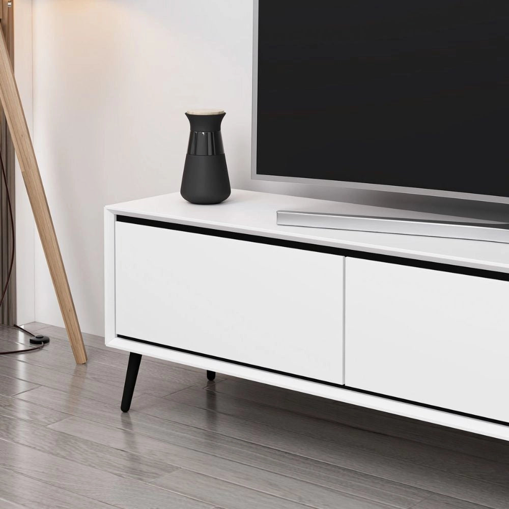 Porta TV Mandy bianco 180x35x45H con 3 ante e piedi neri