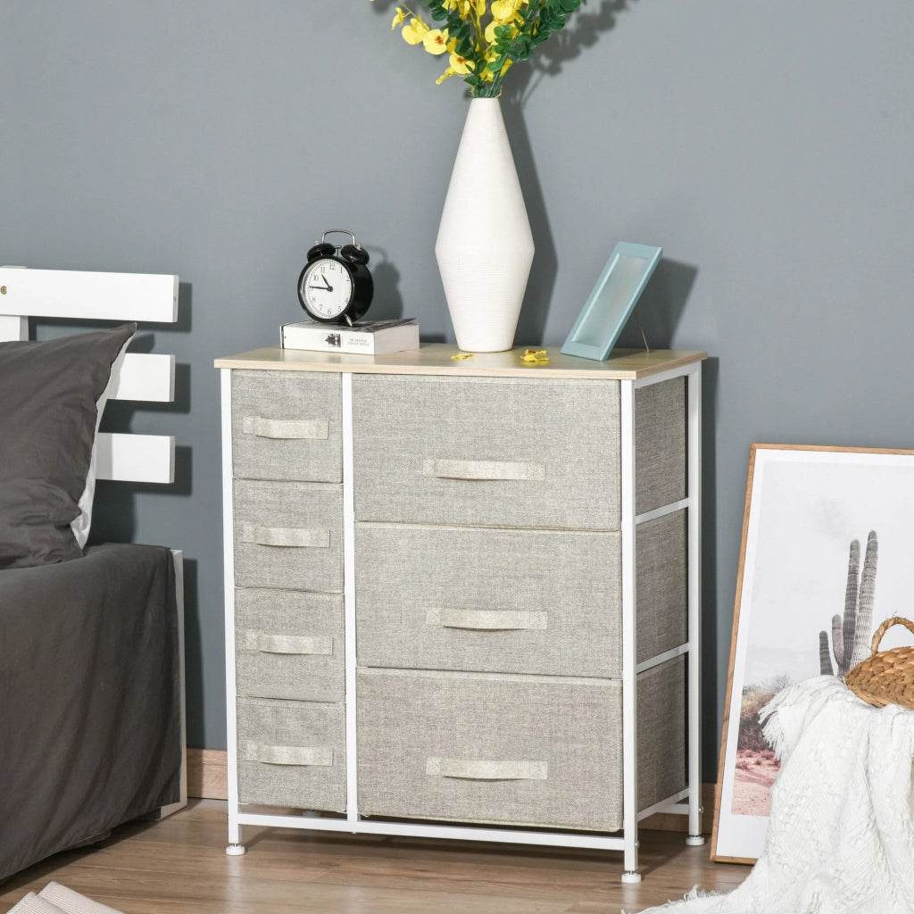 Cassettiera con 7 Cassetti in Tessuto ¨C zephmum ¨C Grigio 63.5x30x71 cm