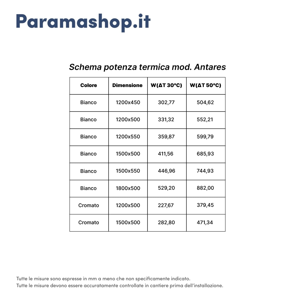 Termoarredo scaldasalviette 1200x550 bianco interasse 500 | Antares