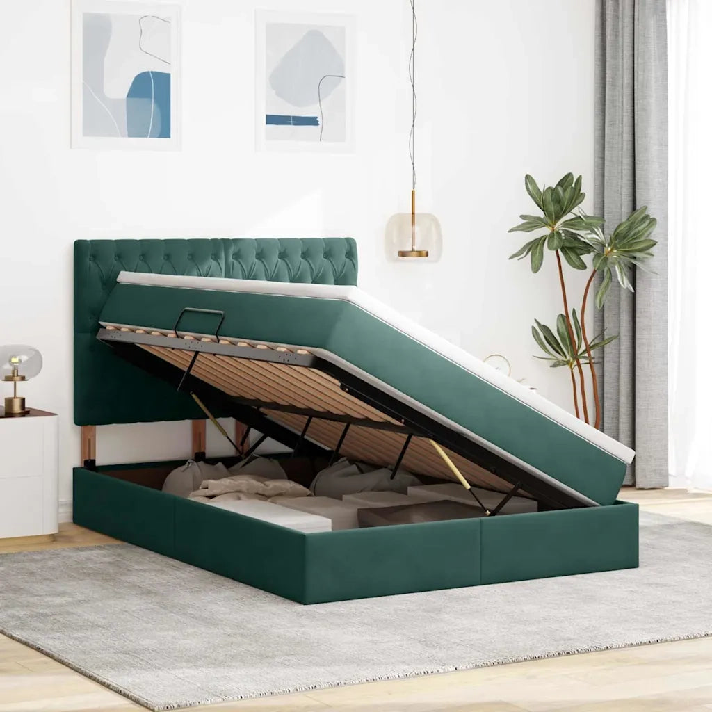 Letto con contenitore e LED Verde Scuro 140 x 200 cm Velluto
