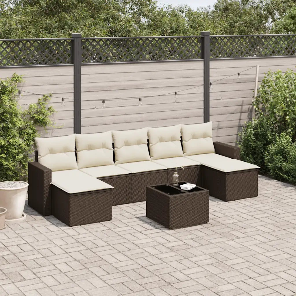 Set Divani da Giardino 8 pz con Cuscini Marrone in Polyrattan 3251690