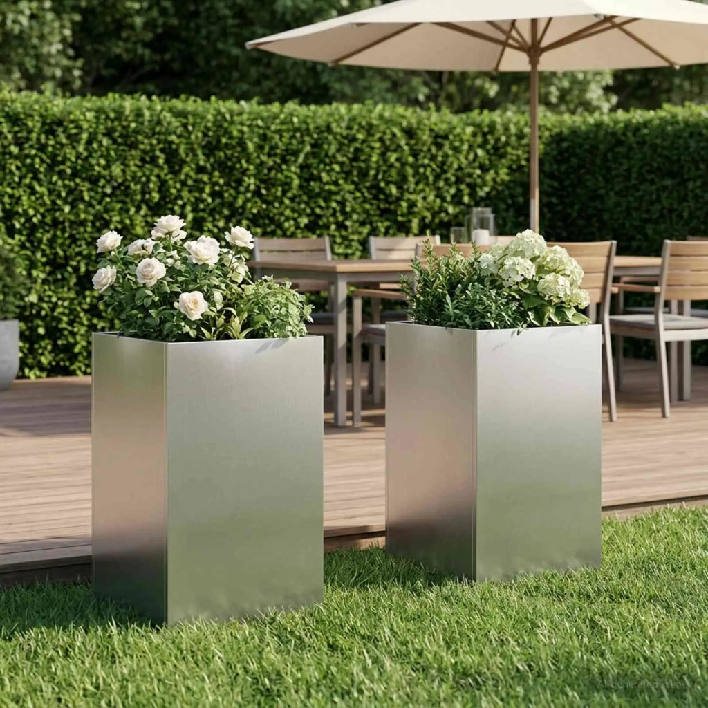 Vaso da giardino 2 pz Argento 30 x 30 x 40 cm Acciaio Inox 8005339
