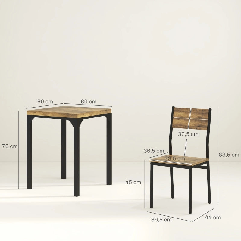 Set tavolo da pranzo 3 pezzi in MDF e acciaio, colore Rustic Brown