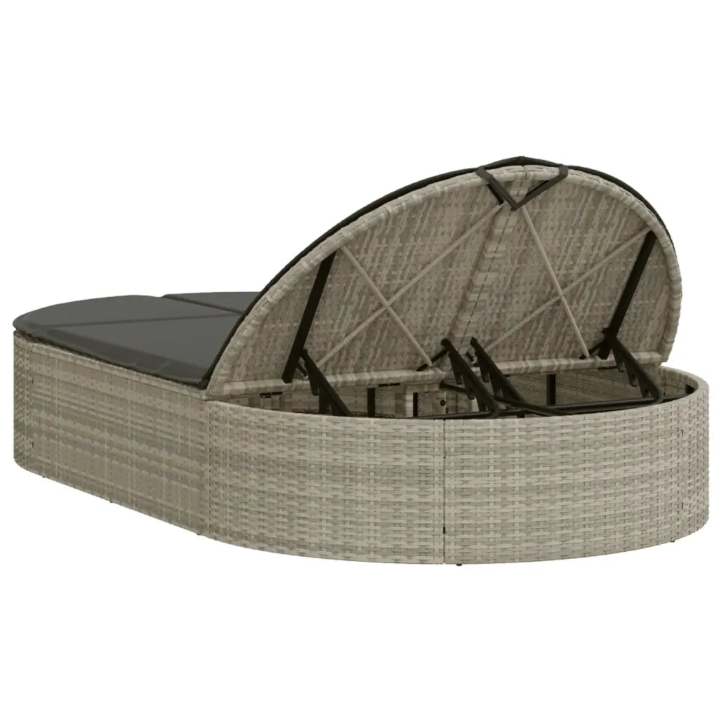 Lettino Prendisole Doppio con Cuscini Grigio Chiaro Polyrattan 368651