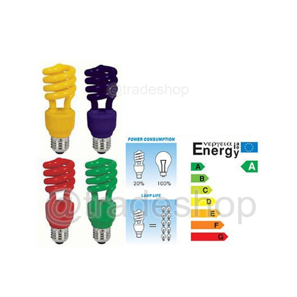 Trade Shop - Lampadina Risparmio Energetico Colorata 13w Blu Rossa Gialla Verde E14 E27 - -blu      E27-