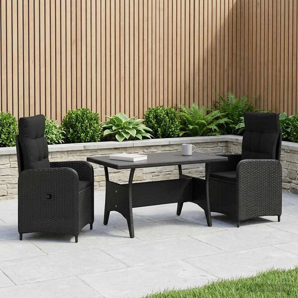 Set da pranzo per esterni 3 pz Nero polyrattan 3422256
