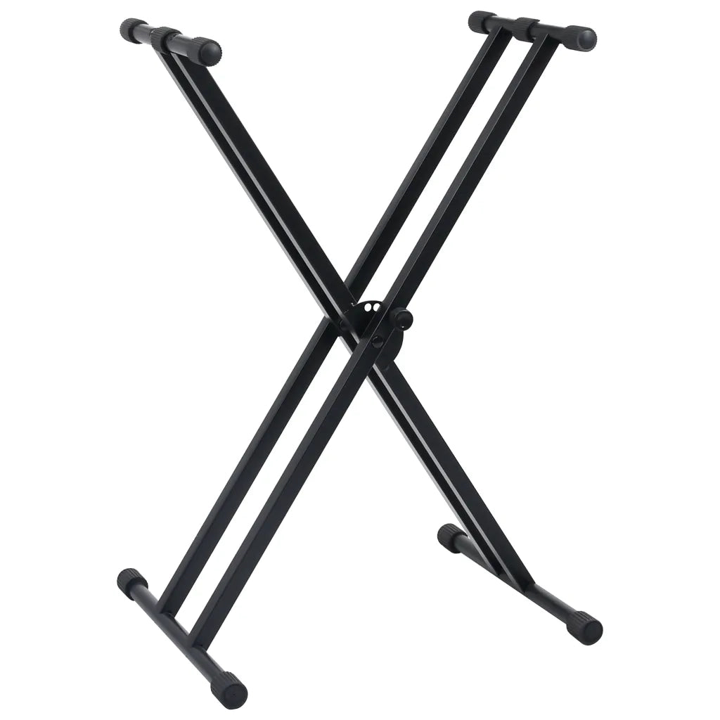 Set Supporto per Tastiera a Doppia Staffa con Sgabello Nero 70096