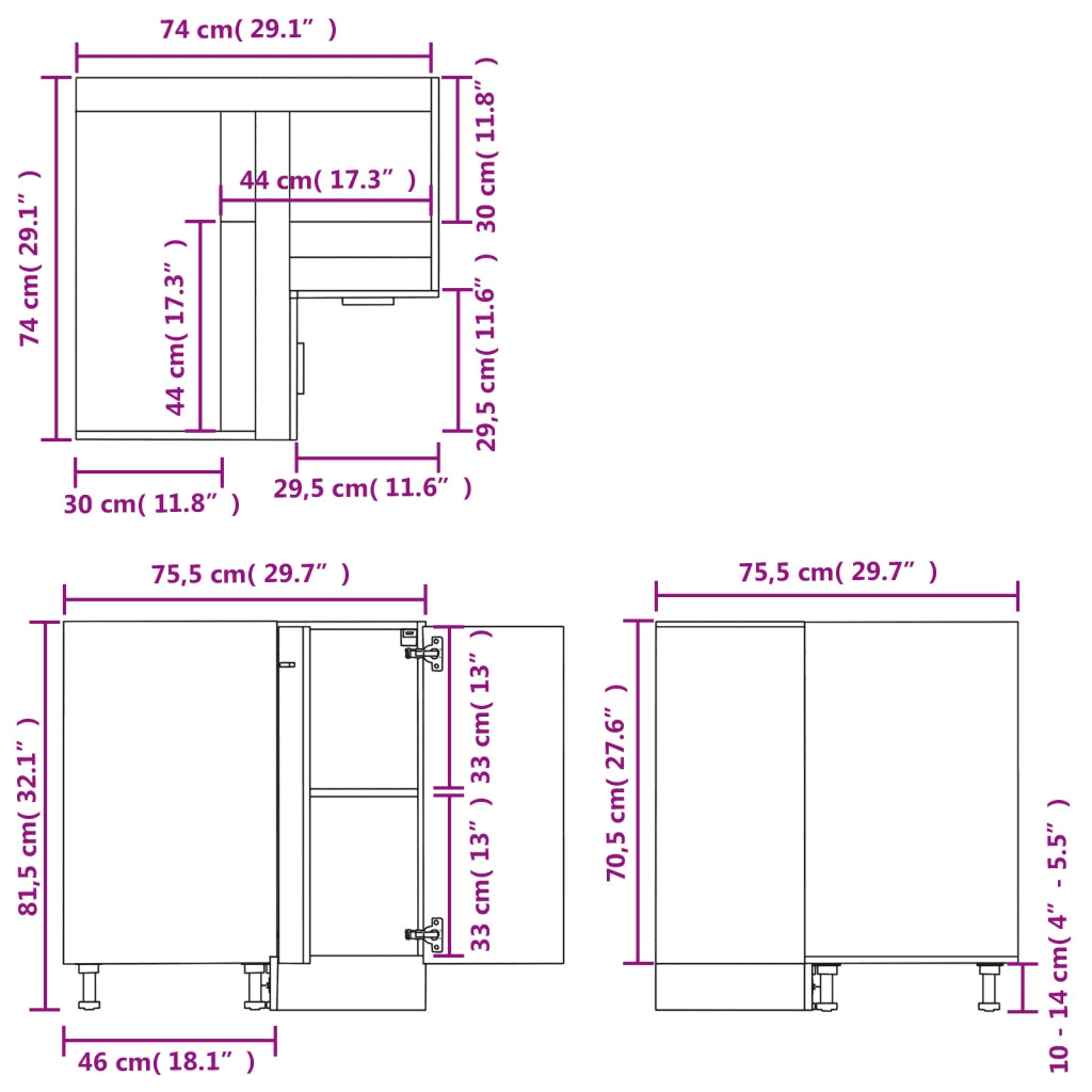 Pensile da cucina | Armadio Angolare ¡°Lyon¡± Bianco 75,5x75,5x81,5 cm