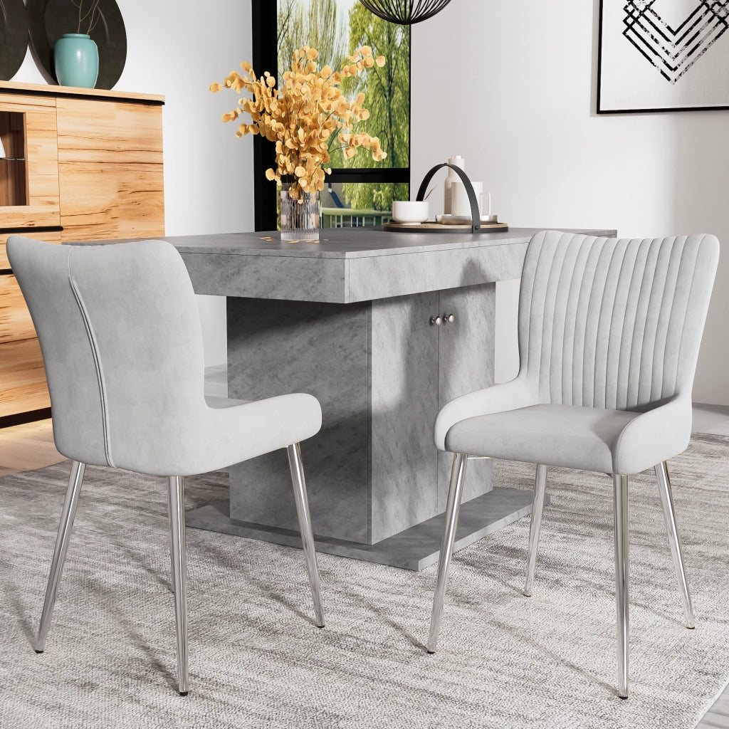 SEDIA DA PRANZO Set da 2 pezzi in velluto grigio con gambe in metallo