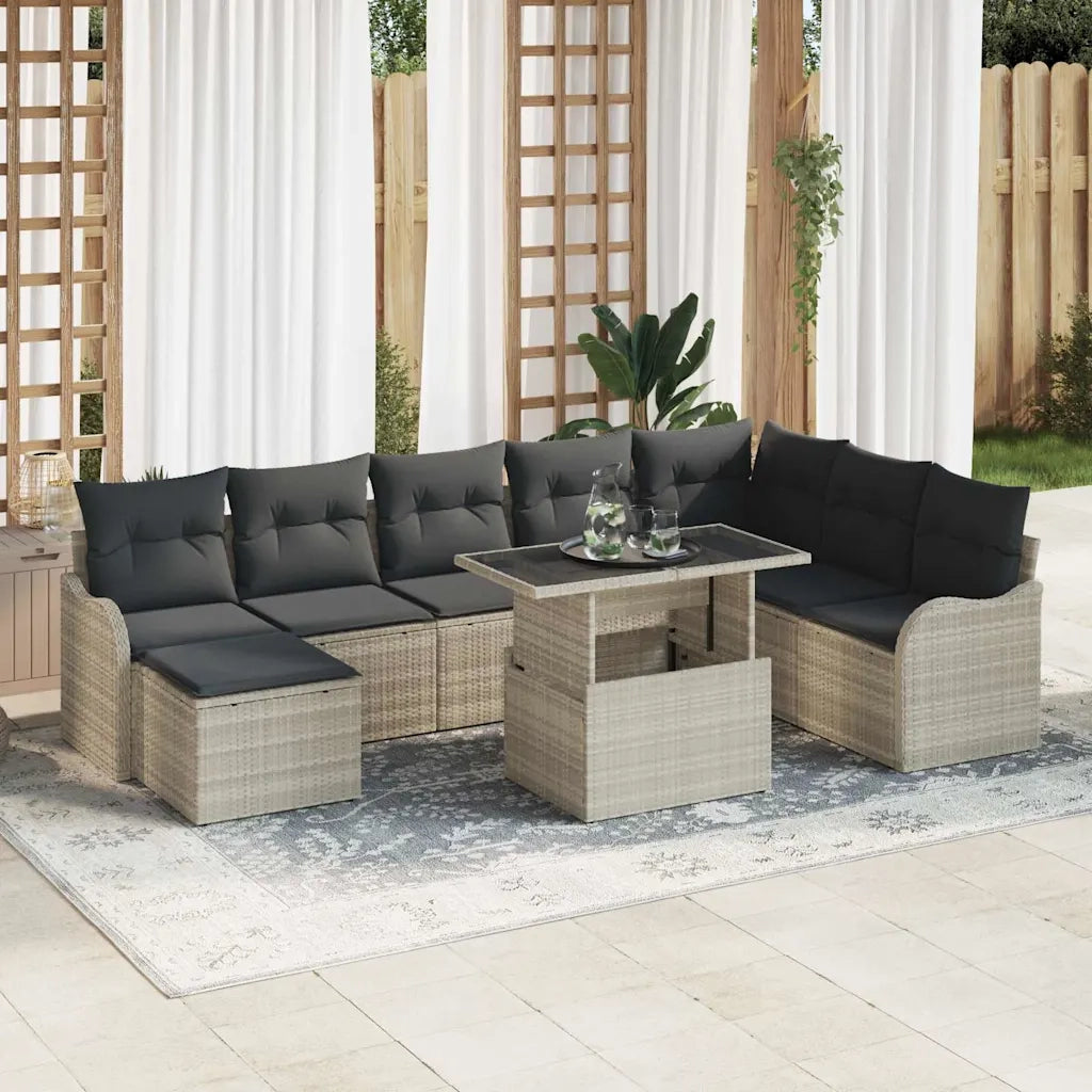 Set Divano da Giardino 9 pcs Grigio chiaro Poly Rattan 3357255