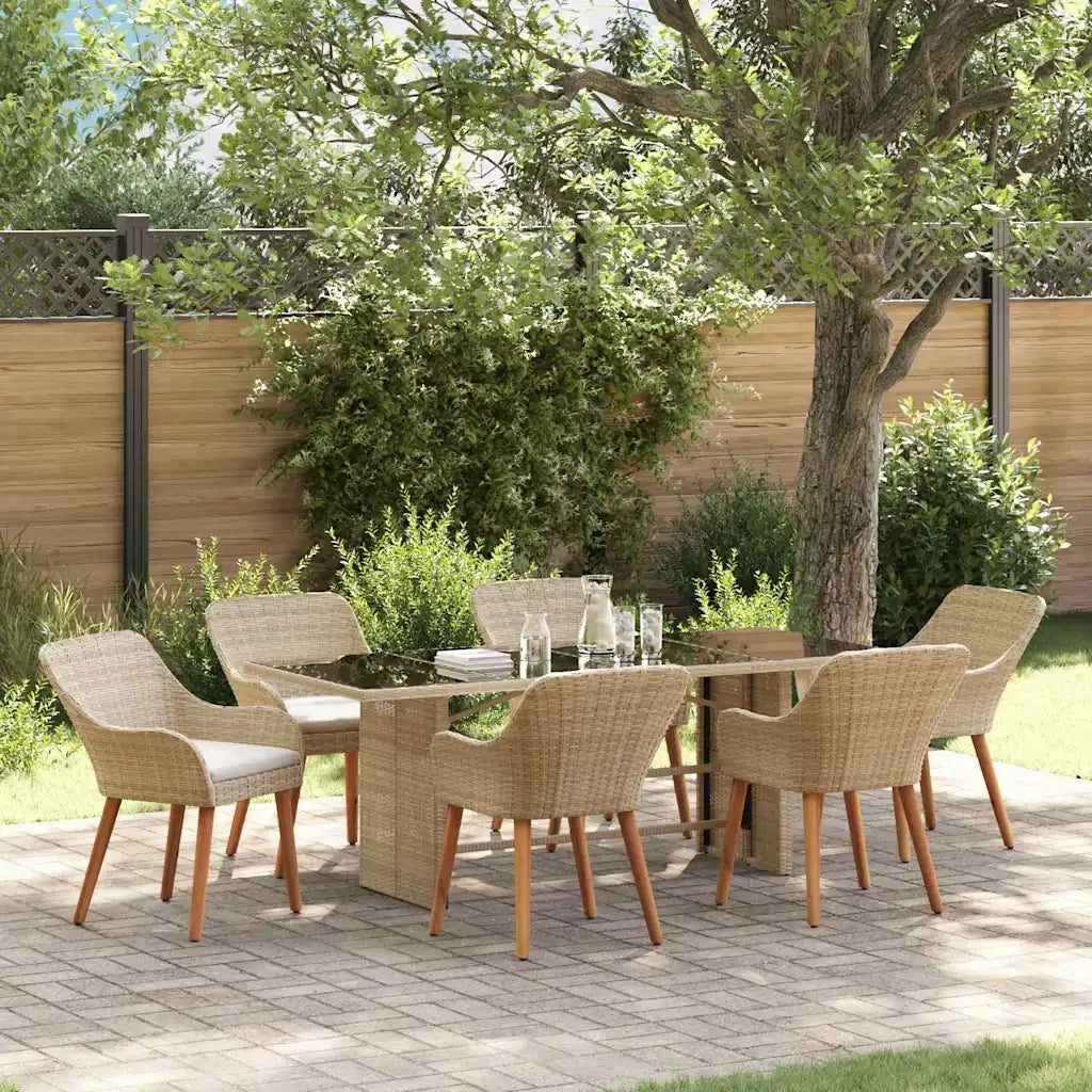 Set da Pranzo per Giardino con cuscino 7 pcs Beige polyrattan